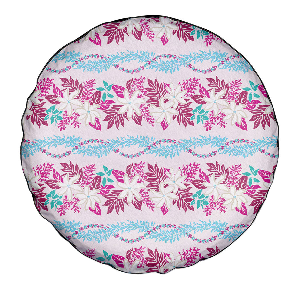 Monstera Tiare Plumeria Lei Pattern Spare Tire Cover Pink Version