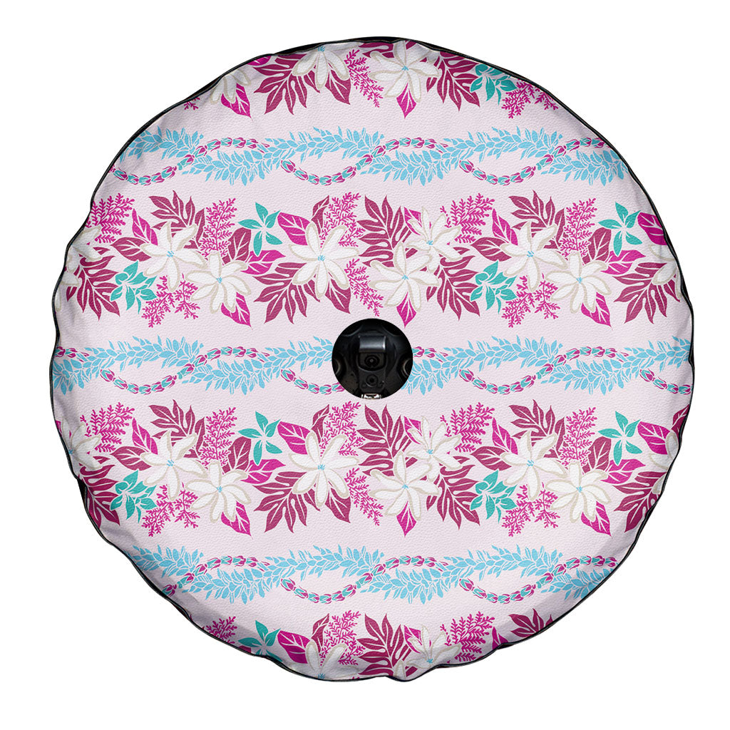 Monstera Tiare Plumeria Lei Pattern Spare Tire Cover Pink Version