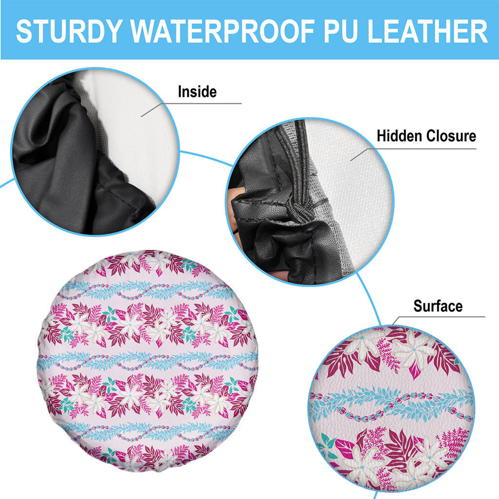 Monstera Tiare Plumeria Lei Pattern Spare Tire Cover Pink Version