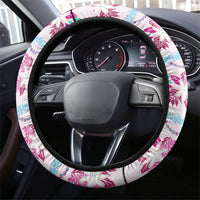 Monstera Tiare Plumeria Lei Pattern Steering Wheel Cover Pink Version LT01 - Polynesian Pride