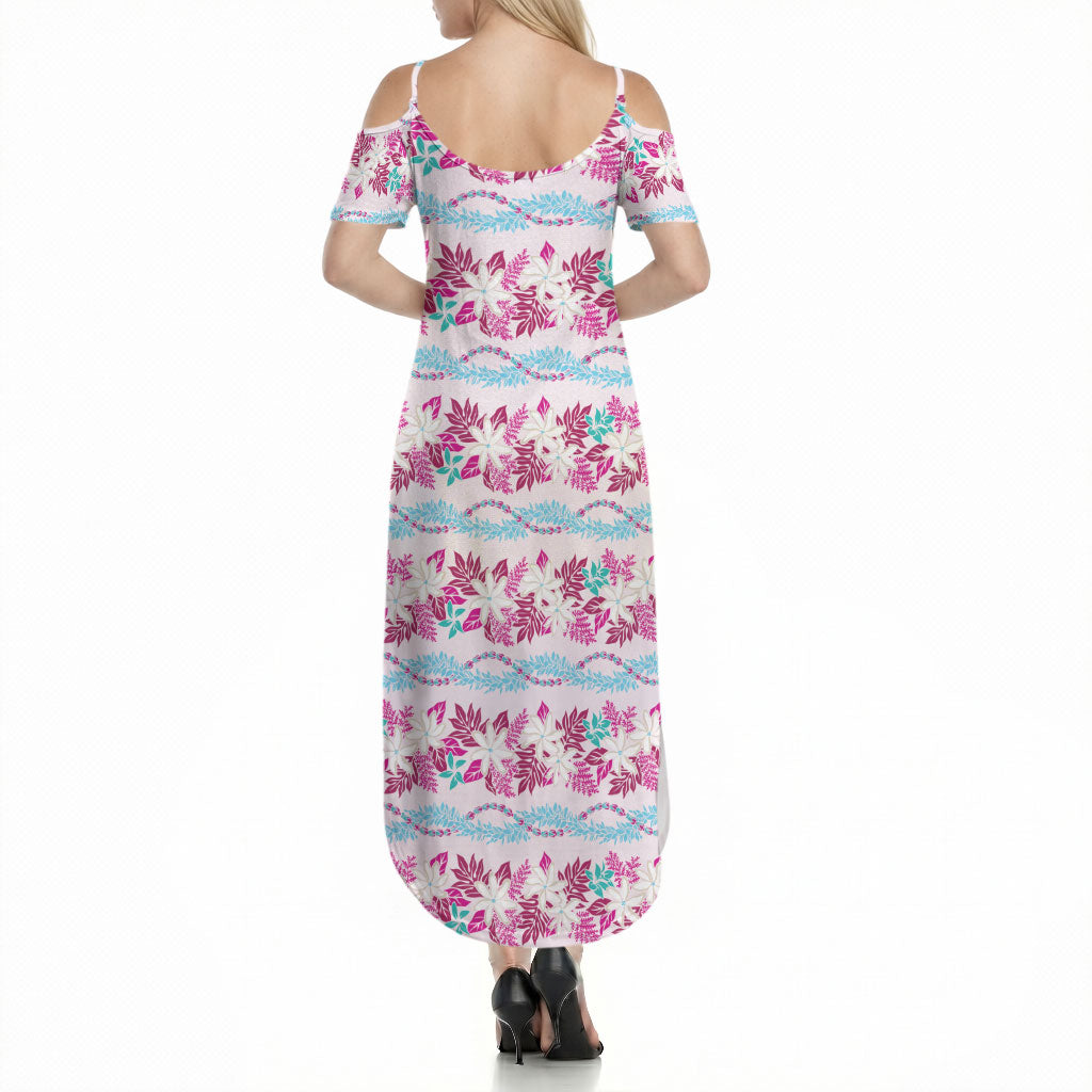 Monstera Tiare Plumeria Lei Pattern Summer Maxi Dress Pink Version