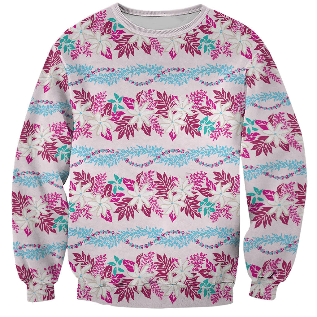 Monstera Tiare Plumeria Lei Pattern Sweatshirt Pink Version