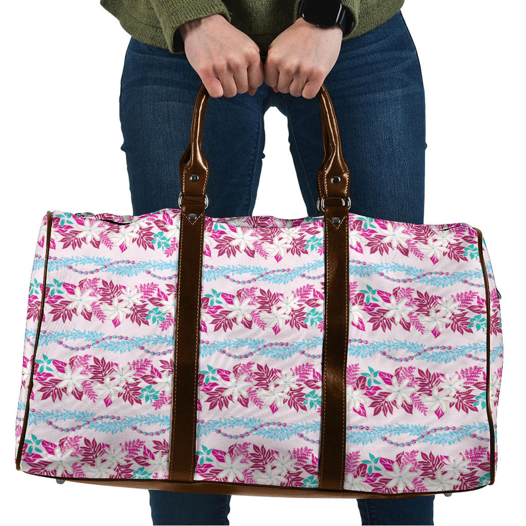 Monstera Tiare Plumeria Lei Pattern Travel Bag Pink Version LT01 Pink - Polynesian Pride