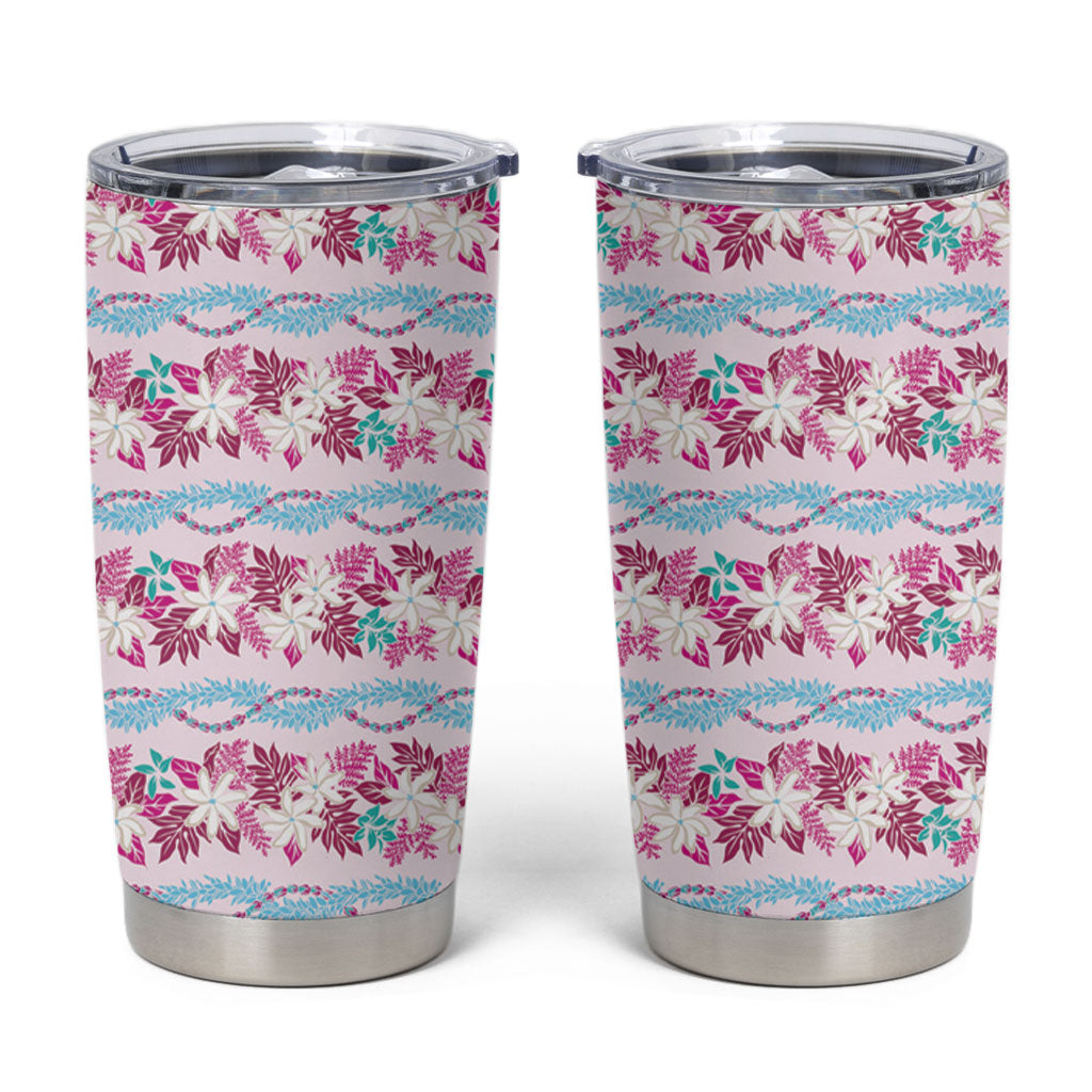 Monstera Tiare Plumeria Lei Pattern Tumbler Cup Pink Version LT01 Pink - Polynesian Pride