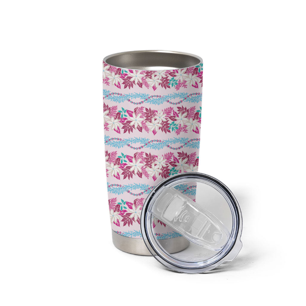 Monstera Tiare Plumeria Lei Pattern Tumbler Cup Pink Version