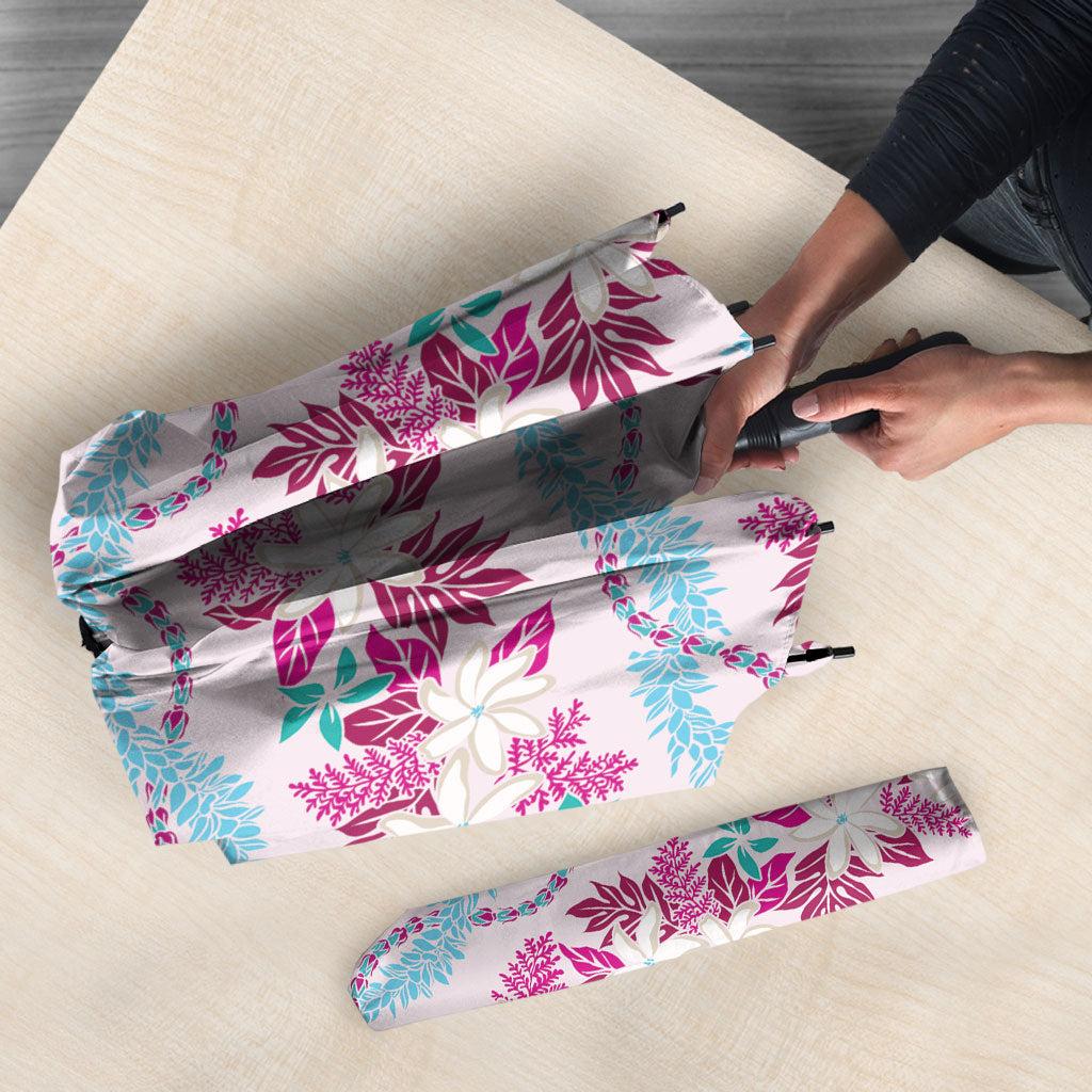 Monstera Tiare Plumeria Lei Pattern Umbrella Pink Version