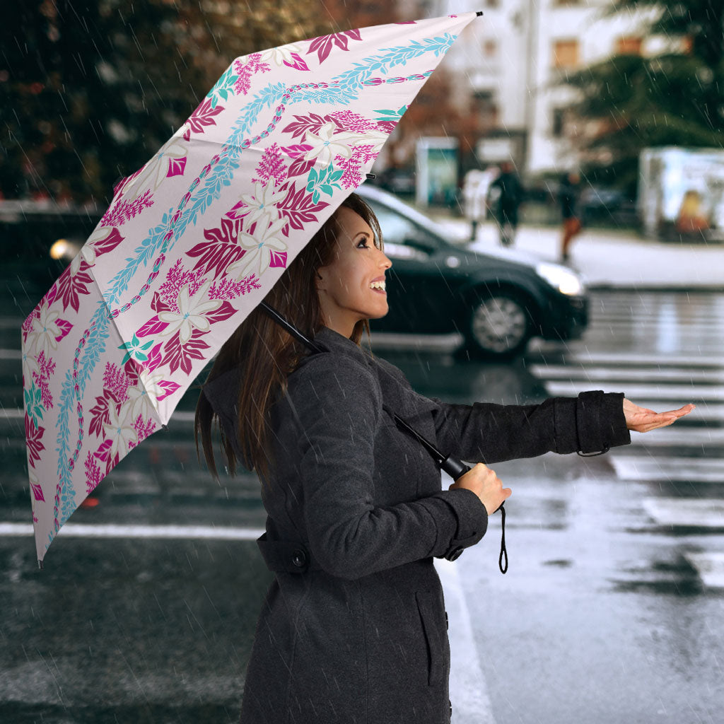 Monstera Tiare Plumeria Lei Pattern Umbrella Pink Version