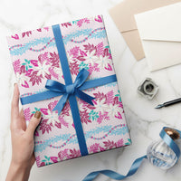 Monstera Tiare Plumeria Lei Pattern Wrapping Paper Pink Version