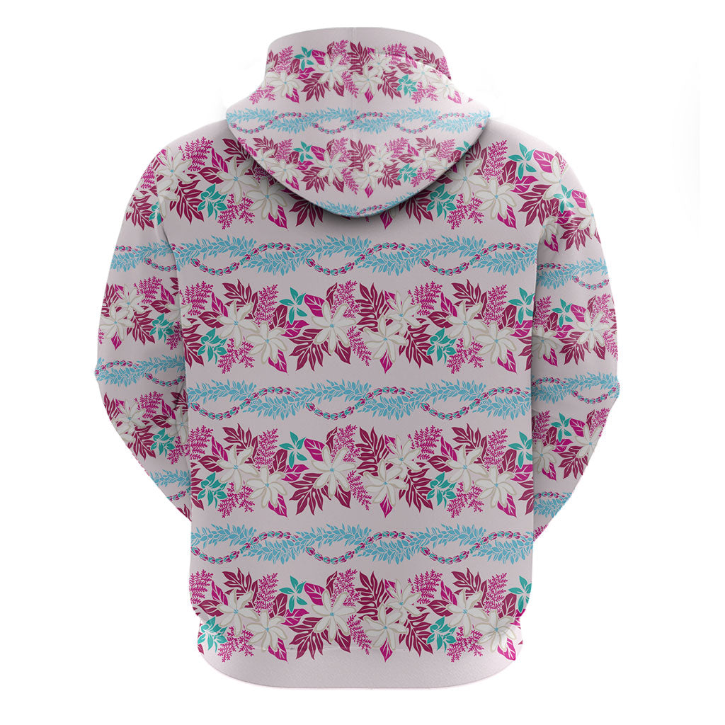 Monstera Tiare Plumeria Lei Pattern Zip Hoodie Pink Version
