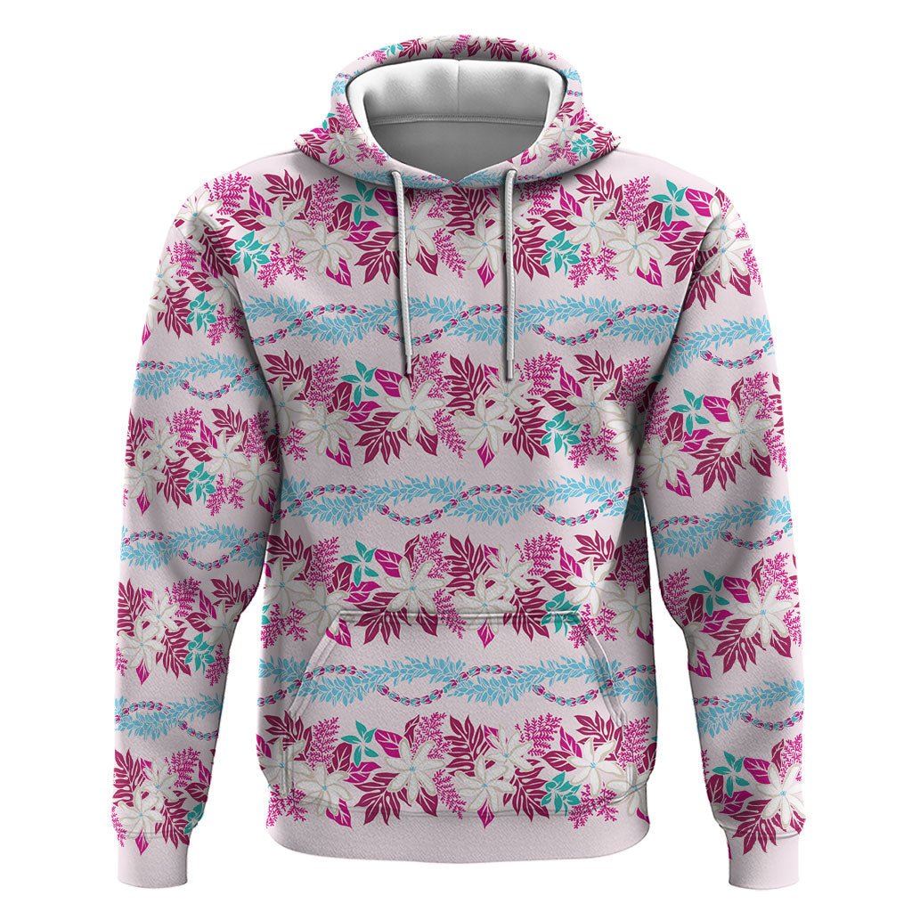 Monstera Tiare Plumeria Lei Pattern Zip Hoodie Pink Version