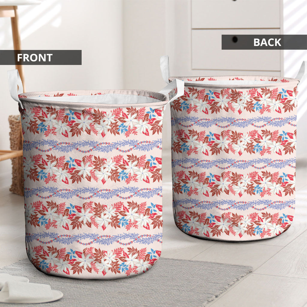 Monstera Tiare Plumeria Lei Pattern Laundry Basket Red Version