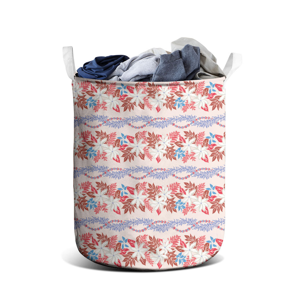 Monstera Tiare Plumeria Lei Pattern Laundry Basket Red Version