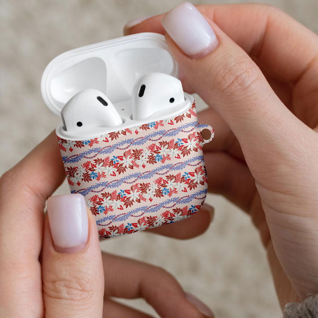 Monstera Tiare Plumeria Lei Pattern AirPods Case Red Version