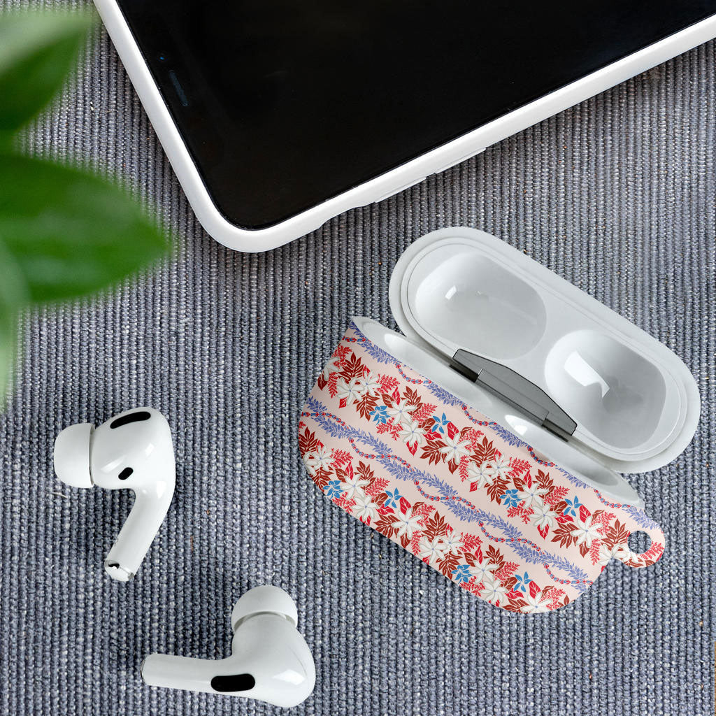 Monstera Tiare Plumeria Lei Pattern AirPods Case Red Version