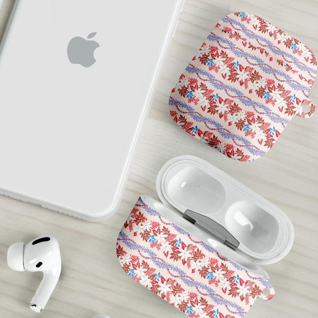 Monstera Tiare Plumeria Lei Pattern AirPods Case Red Version
