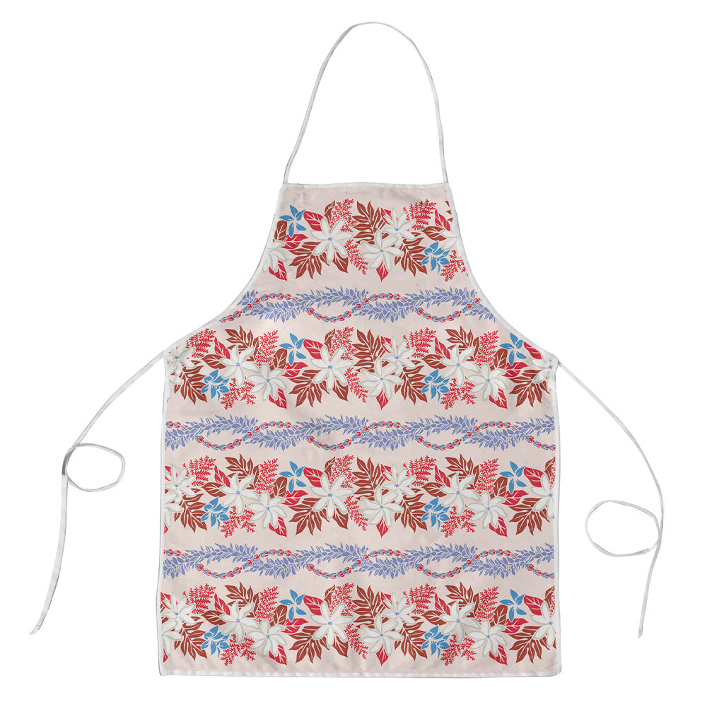 Monstera Tiare Plumeria Lei Pattern Apron Red Version LT01 Red - Polynesian Pride