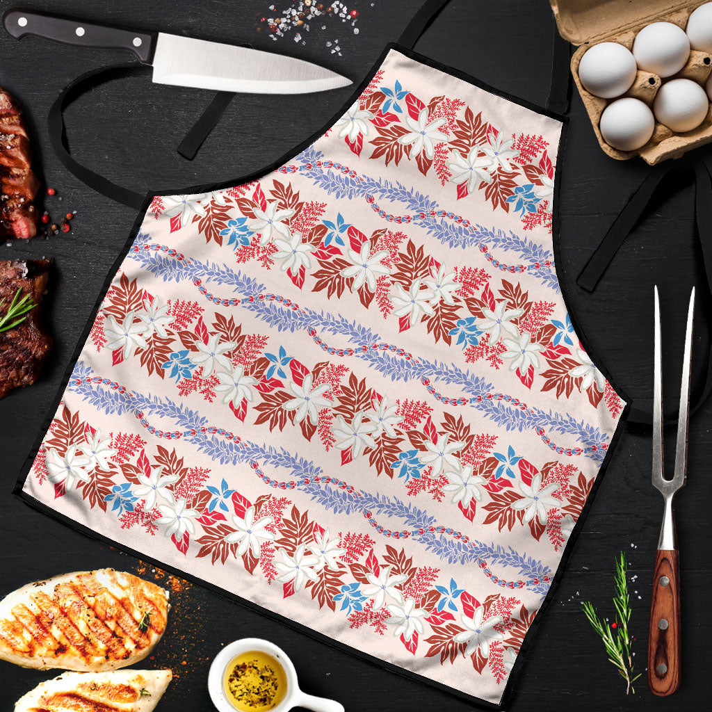 Monstera Tiare Plumeria Lei Pattern Apron Red Version