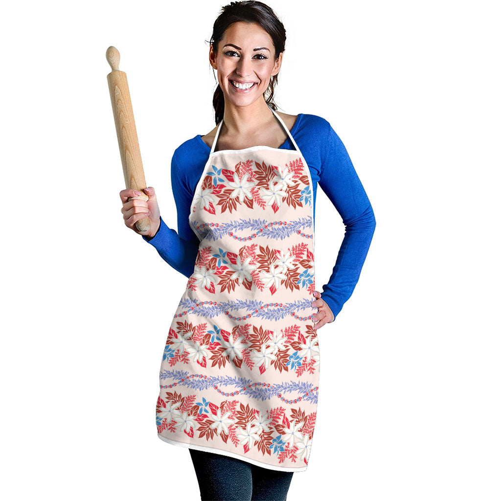 Monstera Tiare Plumeria Lei Pattern Apron Red Version