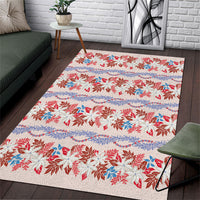 Monstera Tiare Plumeria Lei Pattern Area Rug Red Version