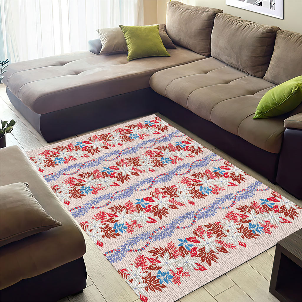 Monstera Tiare Plumeria Lei Pattern Area Rug Red Version