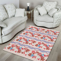 Monstera Tiare Plumeria Lei Pattern Area Rug Red Version