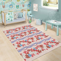 Monstera Tiare Plumeria Lei Pattern Area Rug Red Version