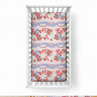 Monstera Tiare Plumeria Lei Pattern Baby Bed Cover Red Version