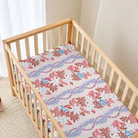 Monstera Tiare Plumeria Lei Pattern Baby Bed Cover Red Version