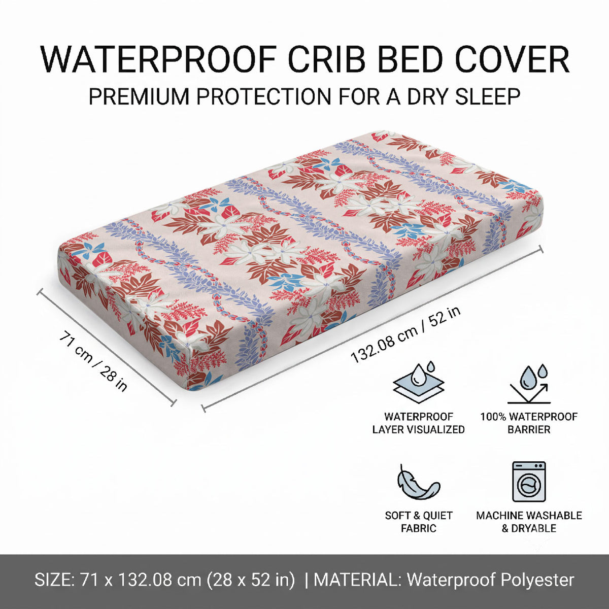 Monstera Tiare Plumeria Lei Pattern Baby Bed Cover Red Version