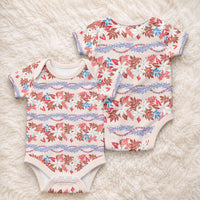 Monstera Tiare Plumeria Lei Pattern Baby Onesie Red Version LT01 - Polynesian Pride