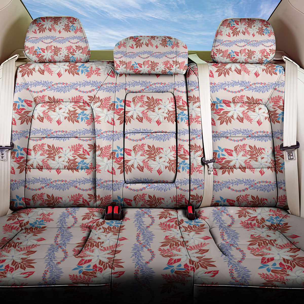 Monstera Tiare Plumeria Lei Pattern Back Car Seat Cover Red Version