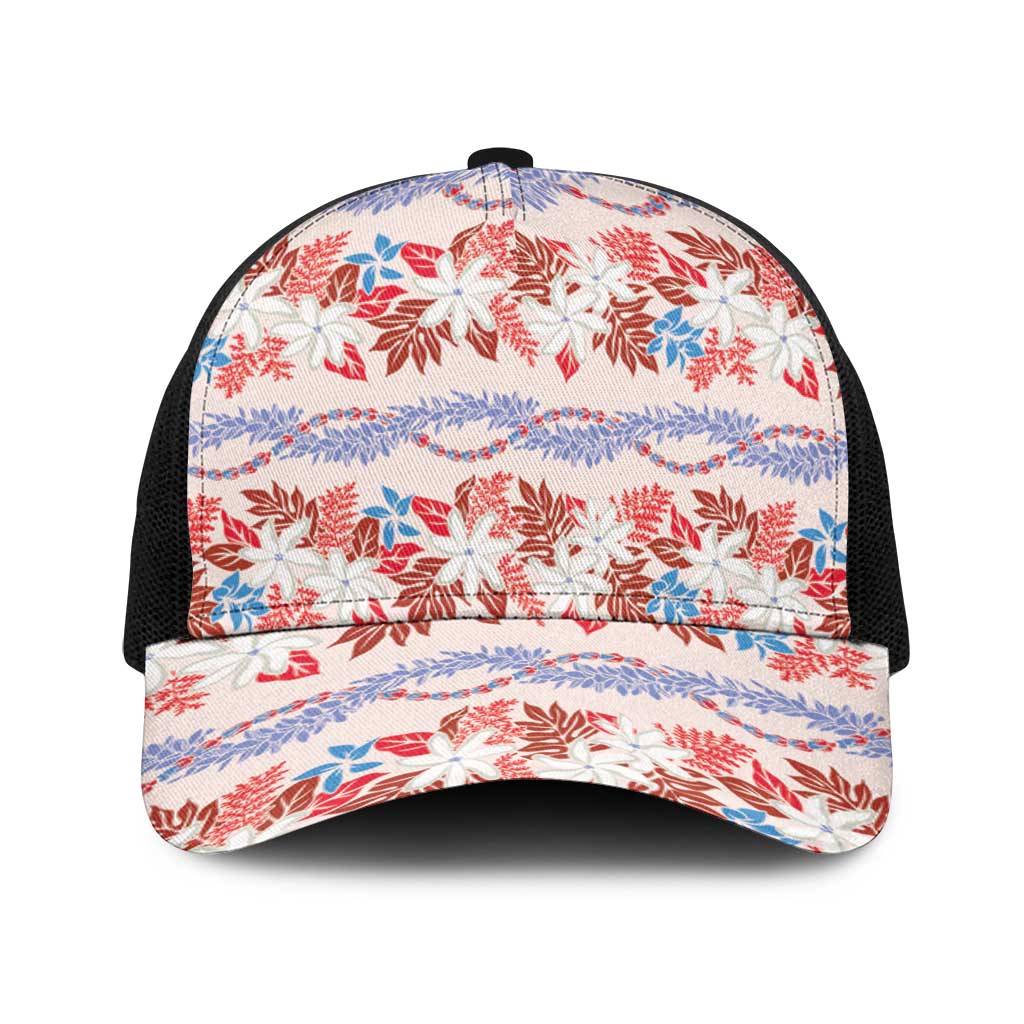 Monstera Tiare Plumeria Lei Pattern Baseball Net Cap Red Version
