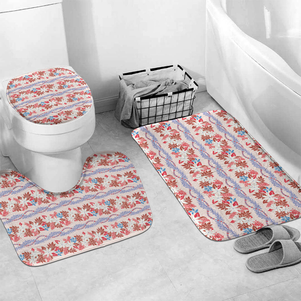 Monstera Tiare Plumeria Lei Pattern Bathroom Set Red Version LT01 Mat Set Only (3 pcs) One Size Red - Polynesian Pride