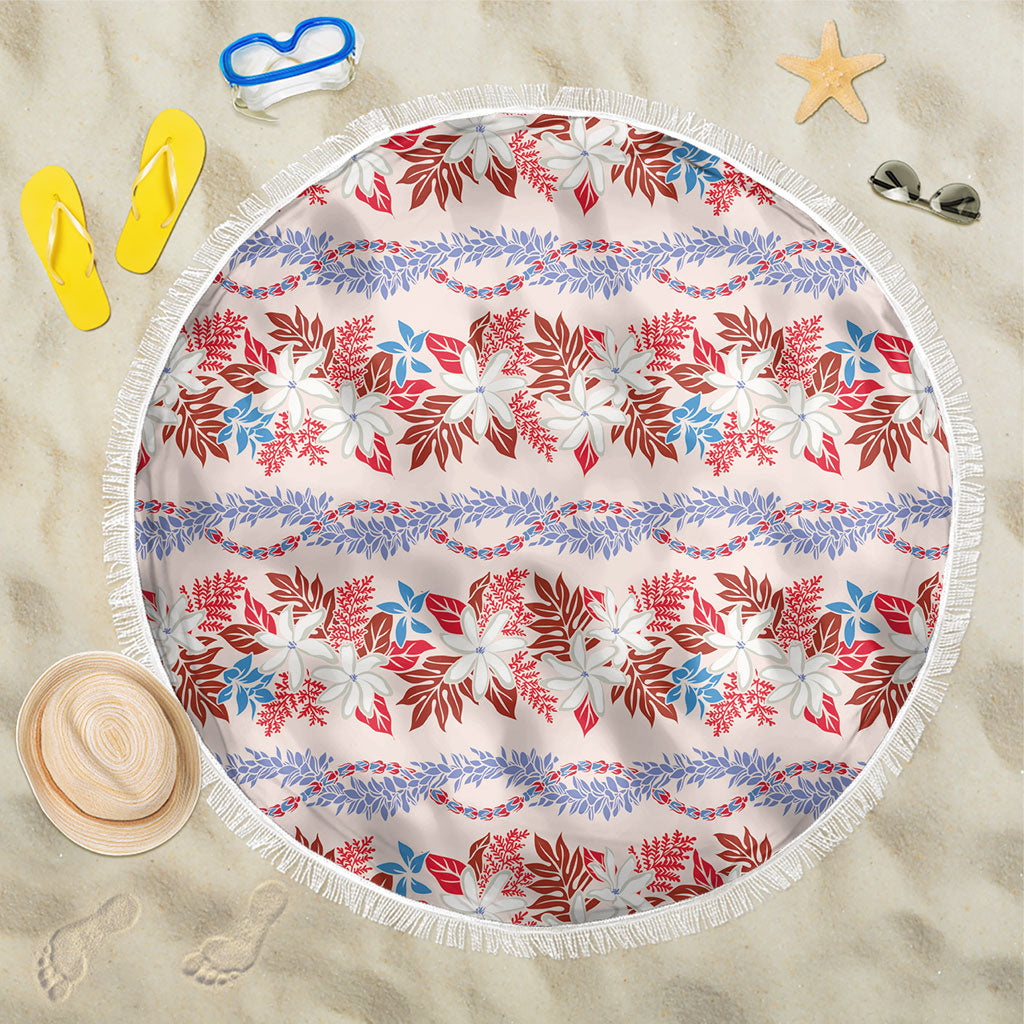 Monstera Tiare Plumeria Lei Pattern Beach Blanket Red Version