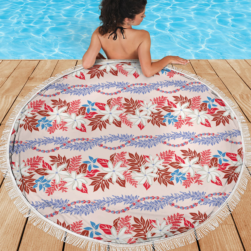 Monstera Tiare Plumeria Lei Pattern Beach Blanket Red Version