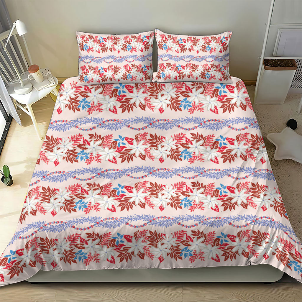 Monstera Tiare Plumeria Lei Pattern Bedding Set Red Version LT01 - Polynesian Pride