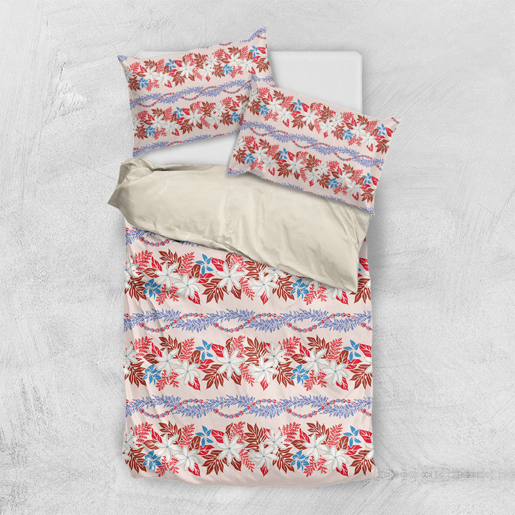 Monstera Tiare Plumeria Lei Pattern Bedding Set Red Version LT01 US Twin 172cm x 218cm Red - Polynesian Pride