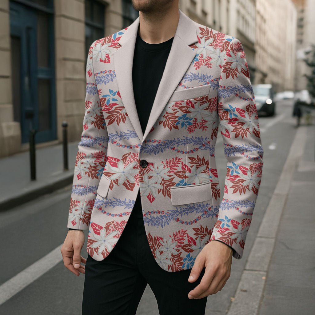 Monstera Tiare Plumeria Lei Pattern Blazer Red Version