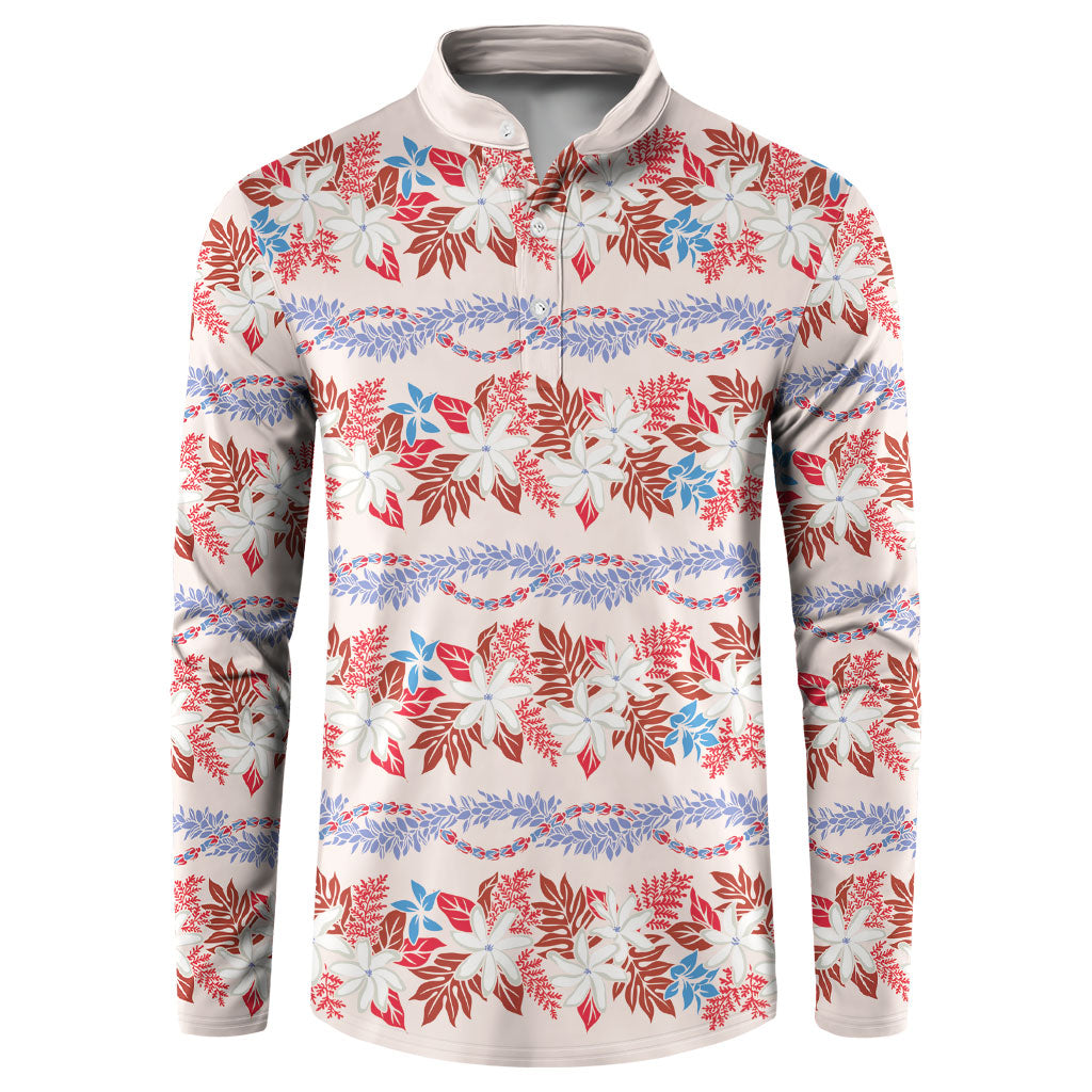 Monstera Tiare Plumeria Lei Pattern Button Sweatshirt Red Version