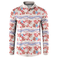 Monstera Tiare Plumeria Lei Pattern Button Sweatshirt Red Version