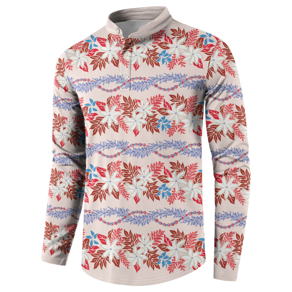 Monstera Tiare Plumeria Lei Pattern Button Sweatshirt Red Version