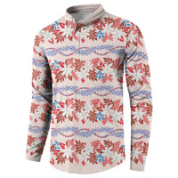 Monstera Tiare Plumeria Lei Pattern Button Sweatshirt Red Version