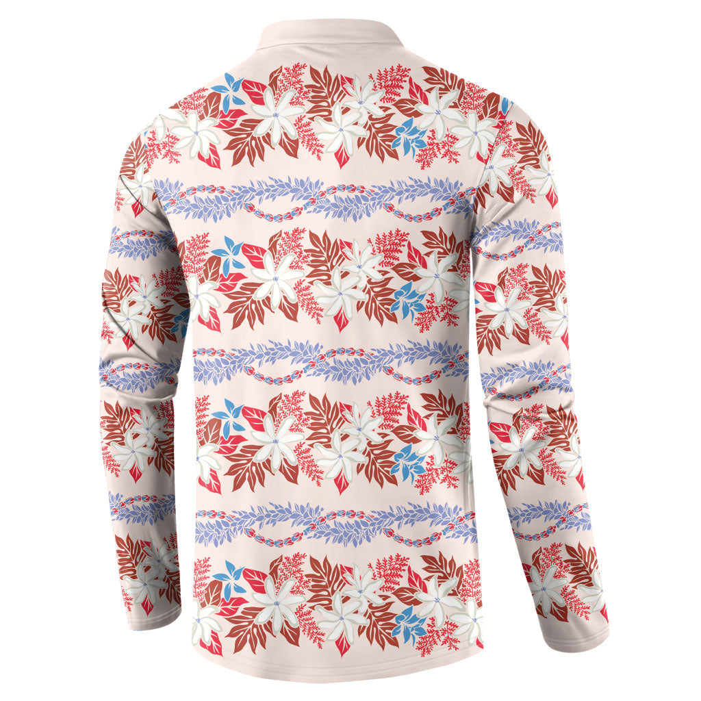 Monstera Tiare Plumeria Lei Pattern Button Sweatshirt Red Version
