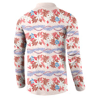 Monstera Tiare Plumeria Lei Pattern Button Sweatshirt Red Version