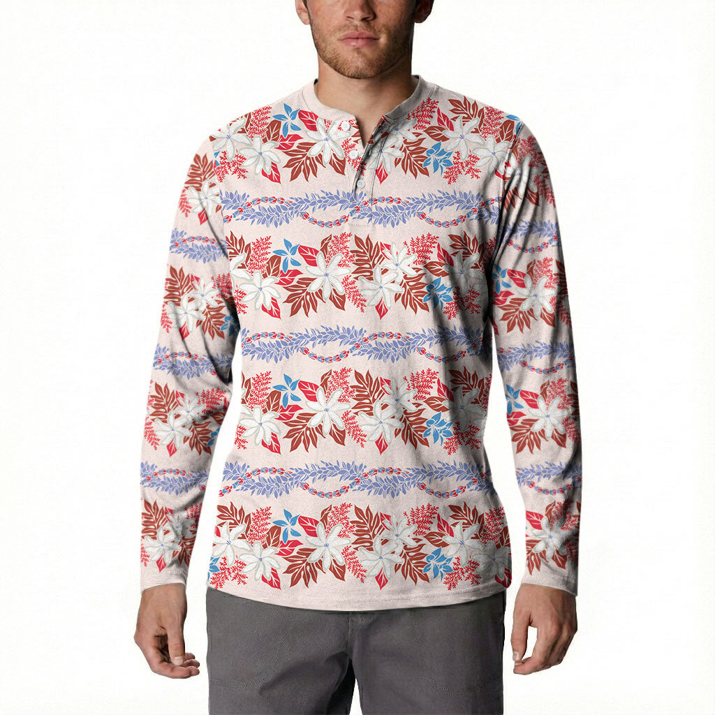 Monstera Tiare Plumeria Lei Pattern Button Sweatshirt Red Version