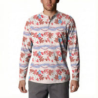 Monstera Tiare Plumeria Lei Pattern Button Sweatshirt Red Version