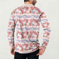 Monstera Tiare Plumeria Lei Pattern Button Sweatshirt Red Version