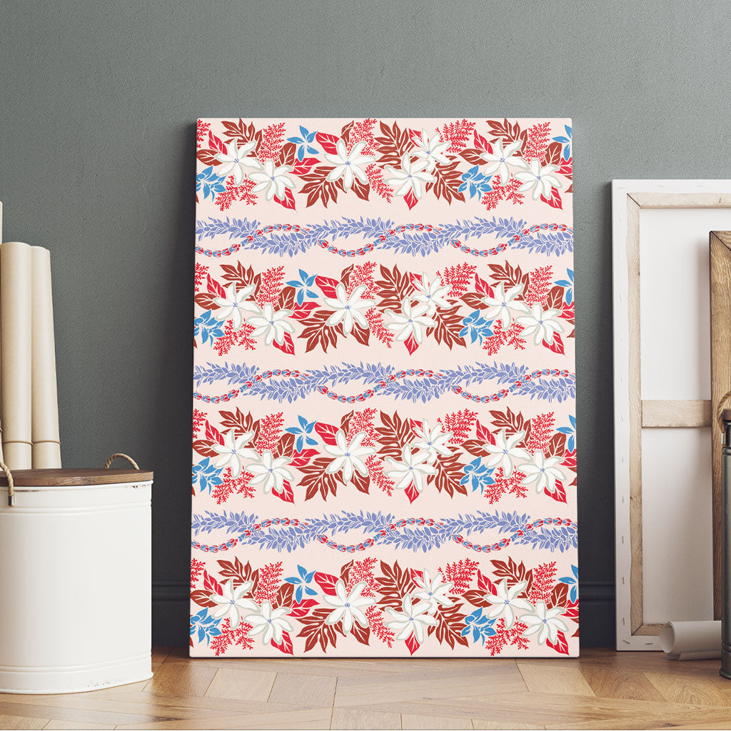 Monstera Tiare Plumeria Lei Pattern Canvas Wall Art Red Version LT01 - Polynesian Pride