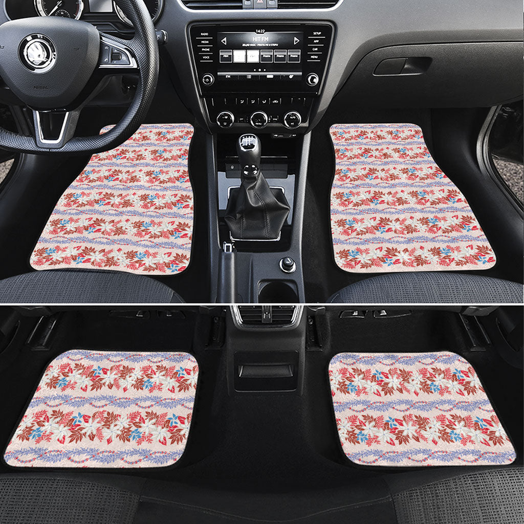 Monstera Tiare Plumeria Lei Pattern Car Mats Red Version LT01 Set 4pcs Red - Polynesian Pride