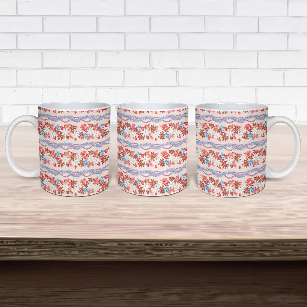 Monstera Tiare Plumeria Lei Pattern Ceramic Mug Red Version LT01 - Polynesian Pride
